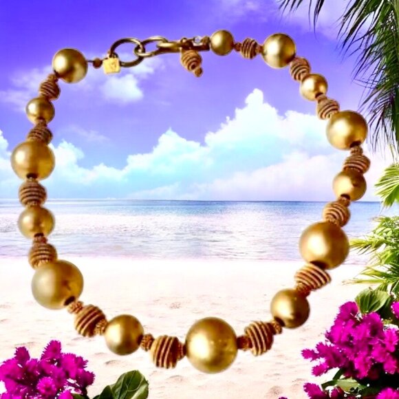 Anne Klein Vintage Gold Tone Beaded Necklace Toggle Clasp - Picture 1 of 9